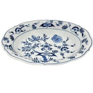 Blue Danube Oval Serving Bowl Floral Pattern Porcelain Scalloped Edge White Blue